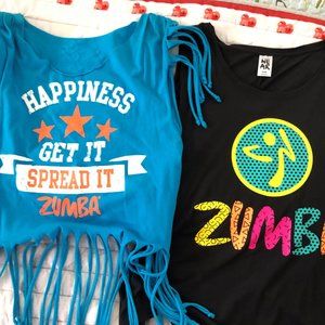Lot of 2 two Zumba Tops Custom Cut Open Back